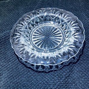 Clear Cut Glass Flared 7” Candy Trinket Dish With‎ Fan Bottom Design Vintage